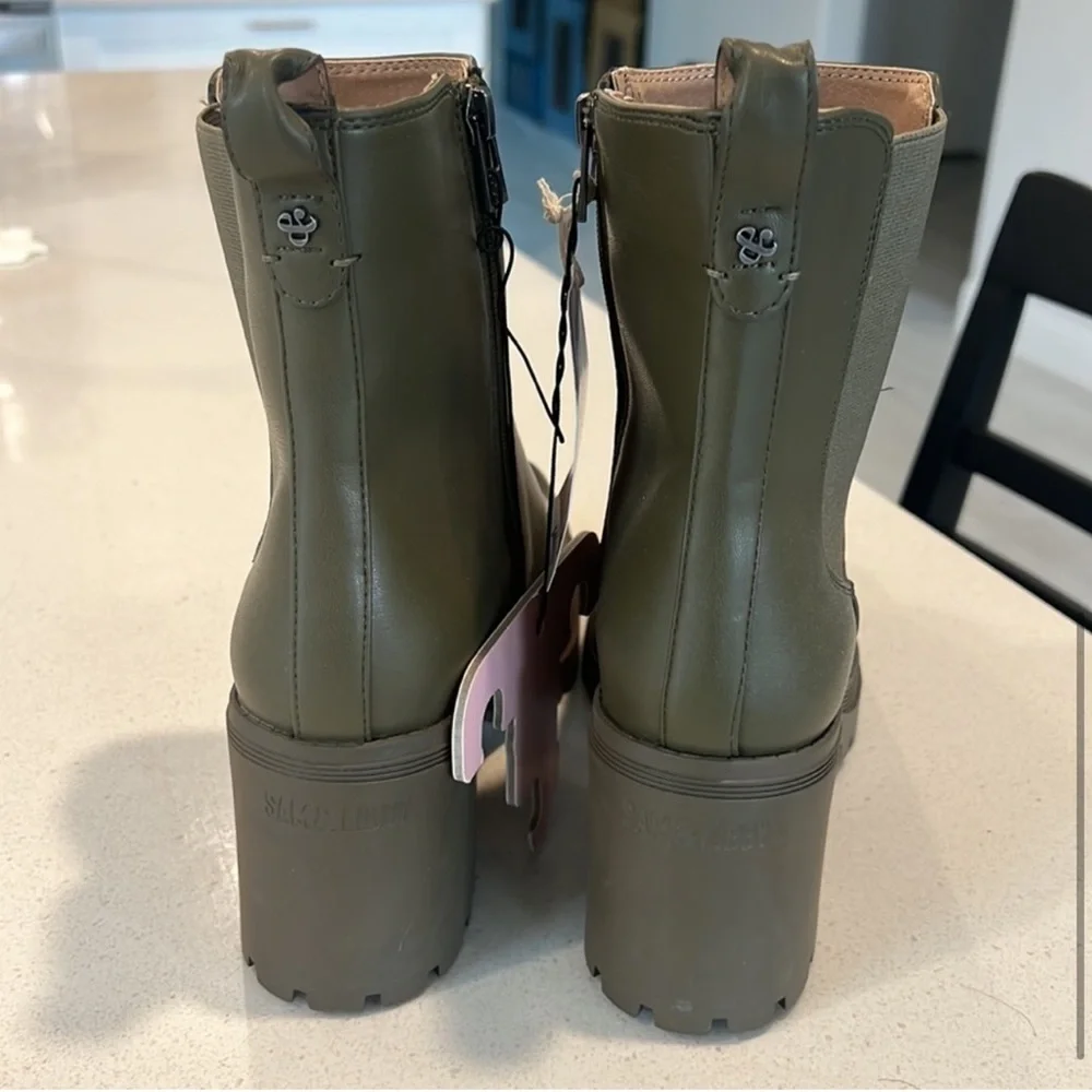 Olive Green Women's Ankle Boots - 10 - Picture 5 of 9